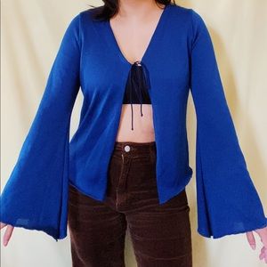 SOLD //Vintage 70s Blue Tie Front Sweater Cardigan